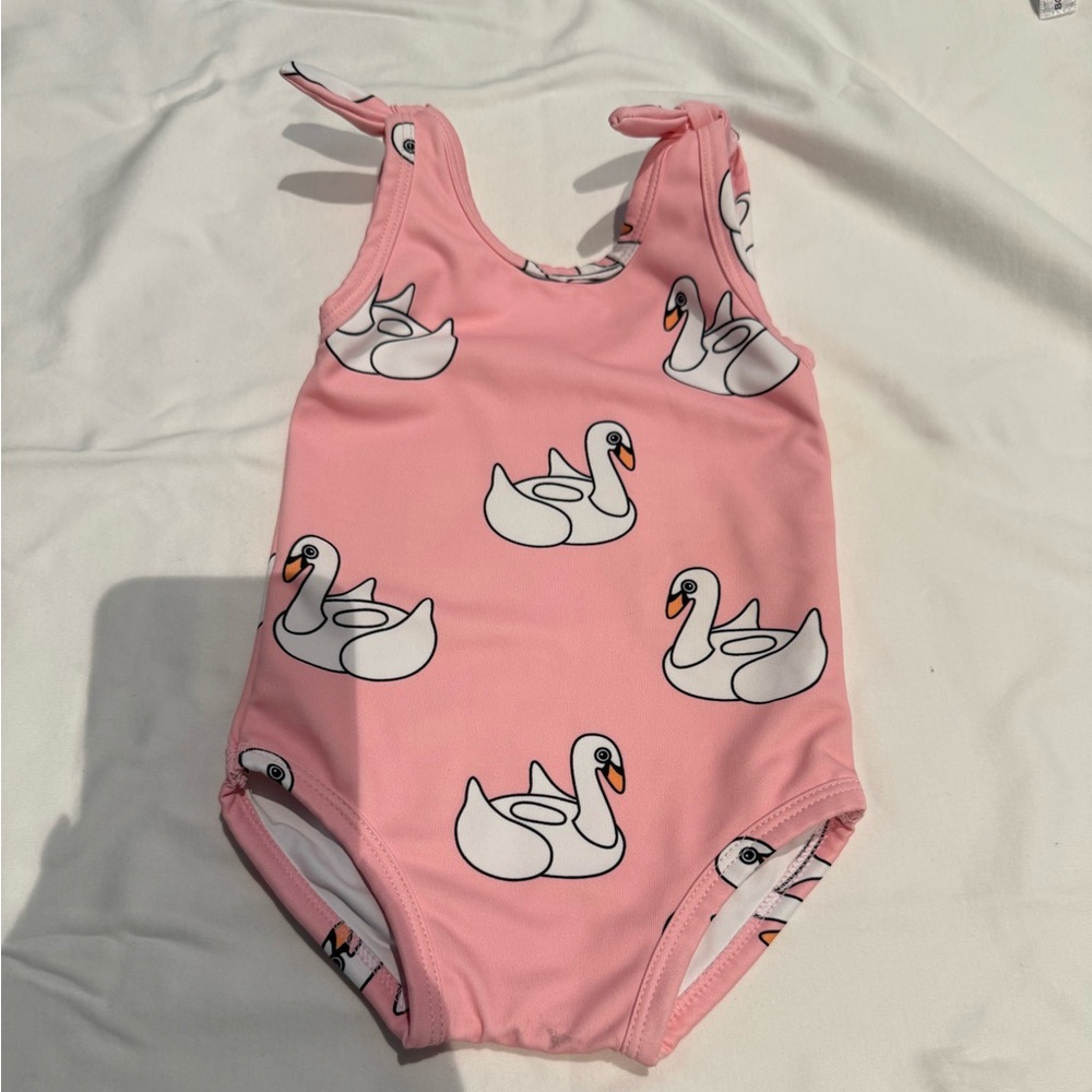 Adorable Pink Swan Kids Swimwear